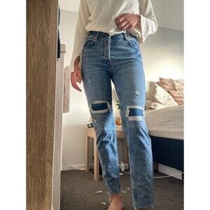 Anine Bing Betty Denim Jeans Vintage Blue Women’s 28x29 Mid-Rise Distressed Hem